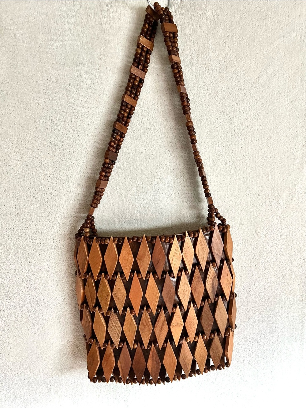 Boho Handcrafted Brown Wood Bead Shoulder Bag - Picture 5 of 8